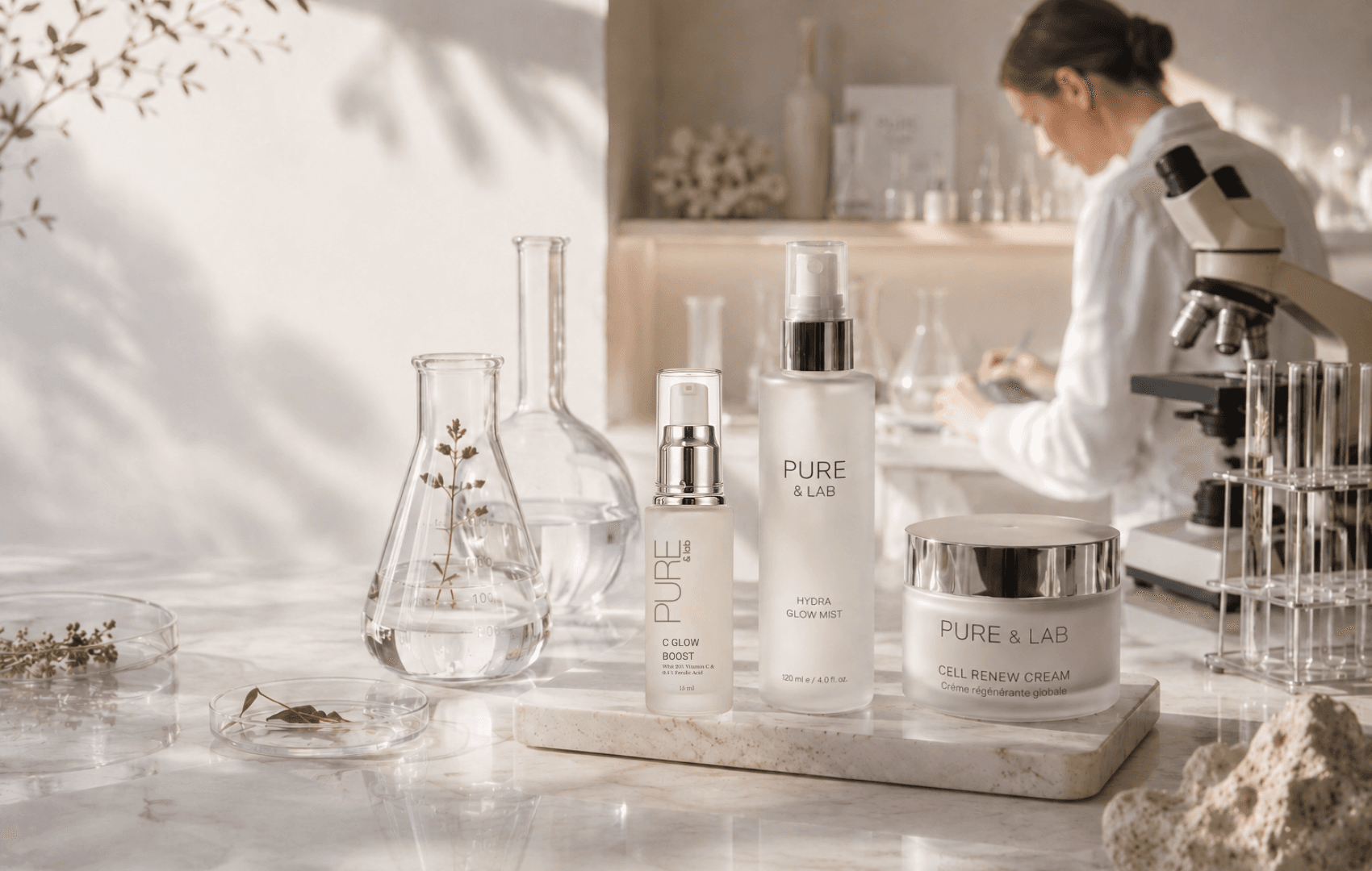 Ontwikkeling van de Pure & Lab-formules in het laboratorium, in België
