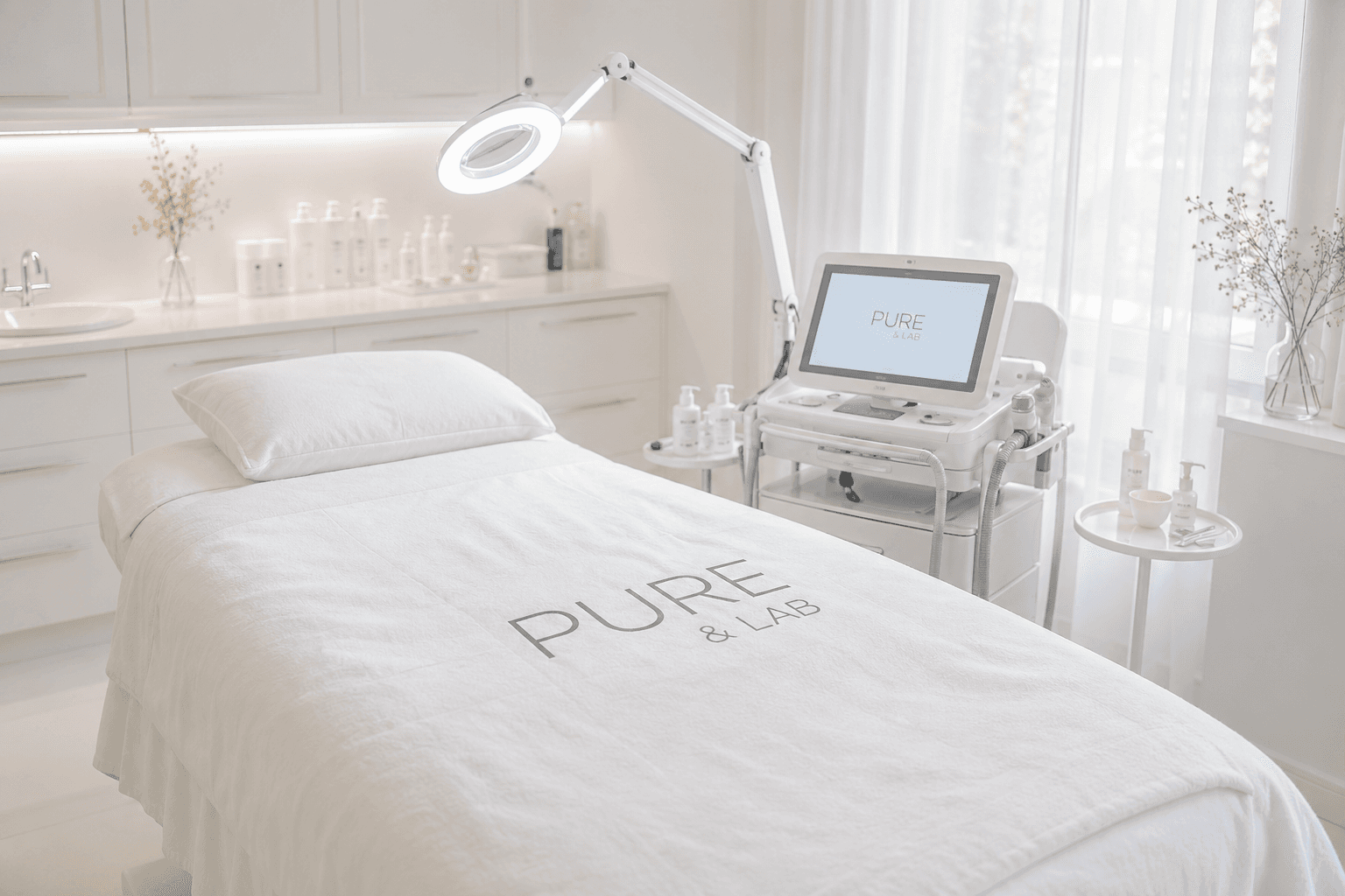 Cabine de soin esthétique aux couleurs de Pure & Lab